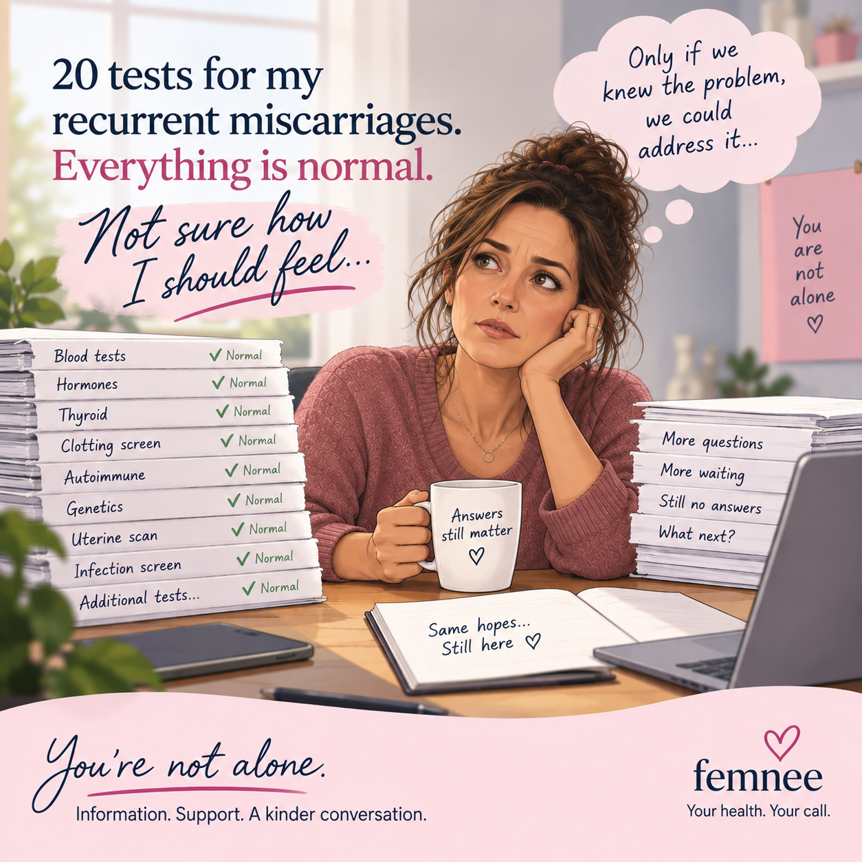 A woman considers what it means when recurrent miscarriage test results are normal