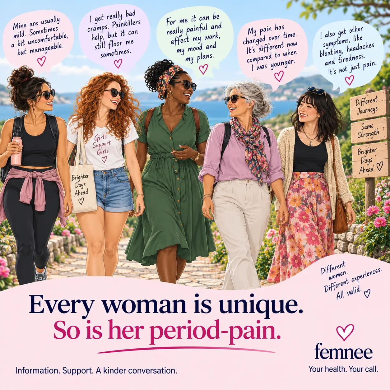 Five women sharing their different experiences of period pain